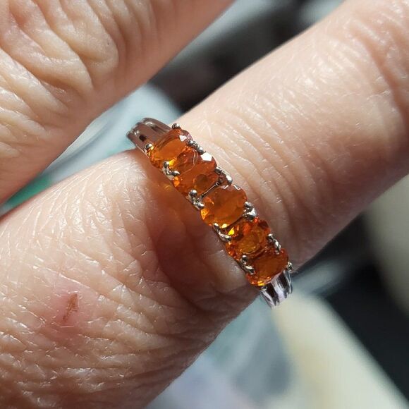 Crimson Fire Opal 5 Stone Sterling Silver Ring - Picture 5 of 6